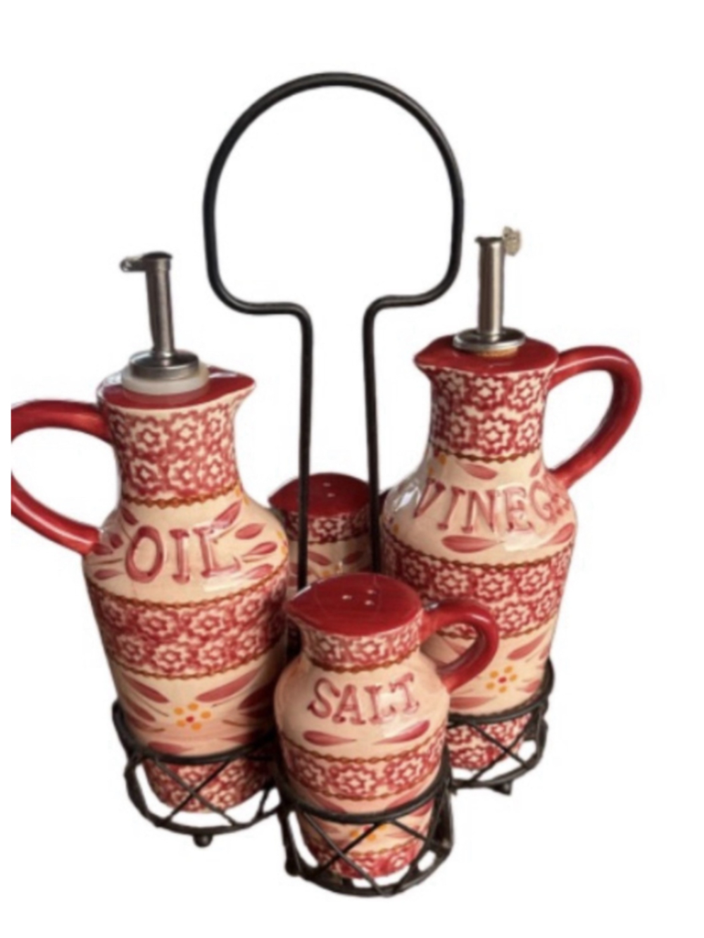 Temptations by Tara Old World Cranberry Serve Set Oil Vinegar Salt & Pepper Set